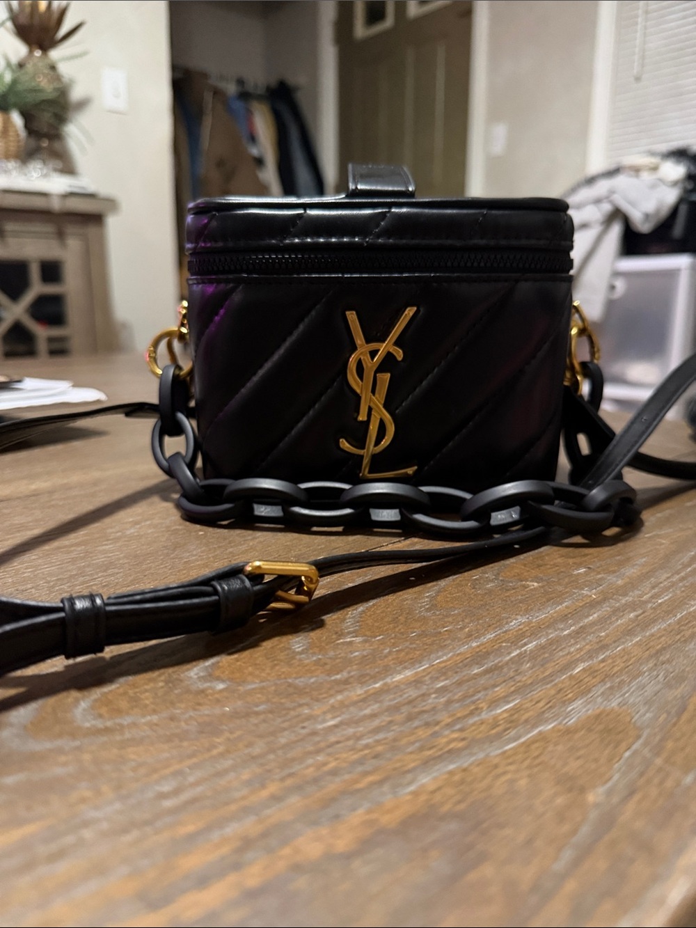 Saint Laurent Black Quilted Leather Vanity Crossbody with Gold YSL Hardware